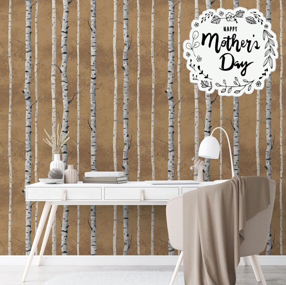 Birch Tree Forest Wallpaper, Brown Background, Nature Inspired