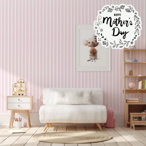 Light Pink Striped Wallpaper for Girls Room, Nursery Wall Art, Pink White Stripes Roll