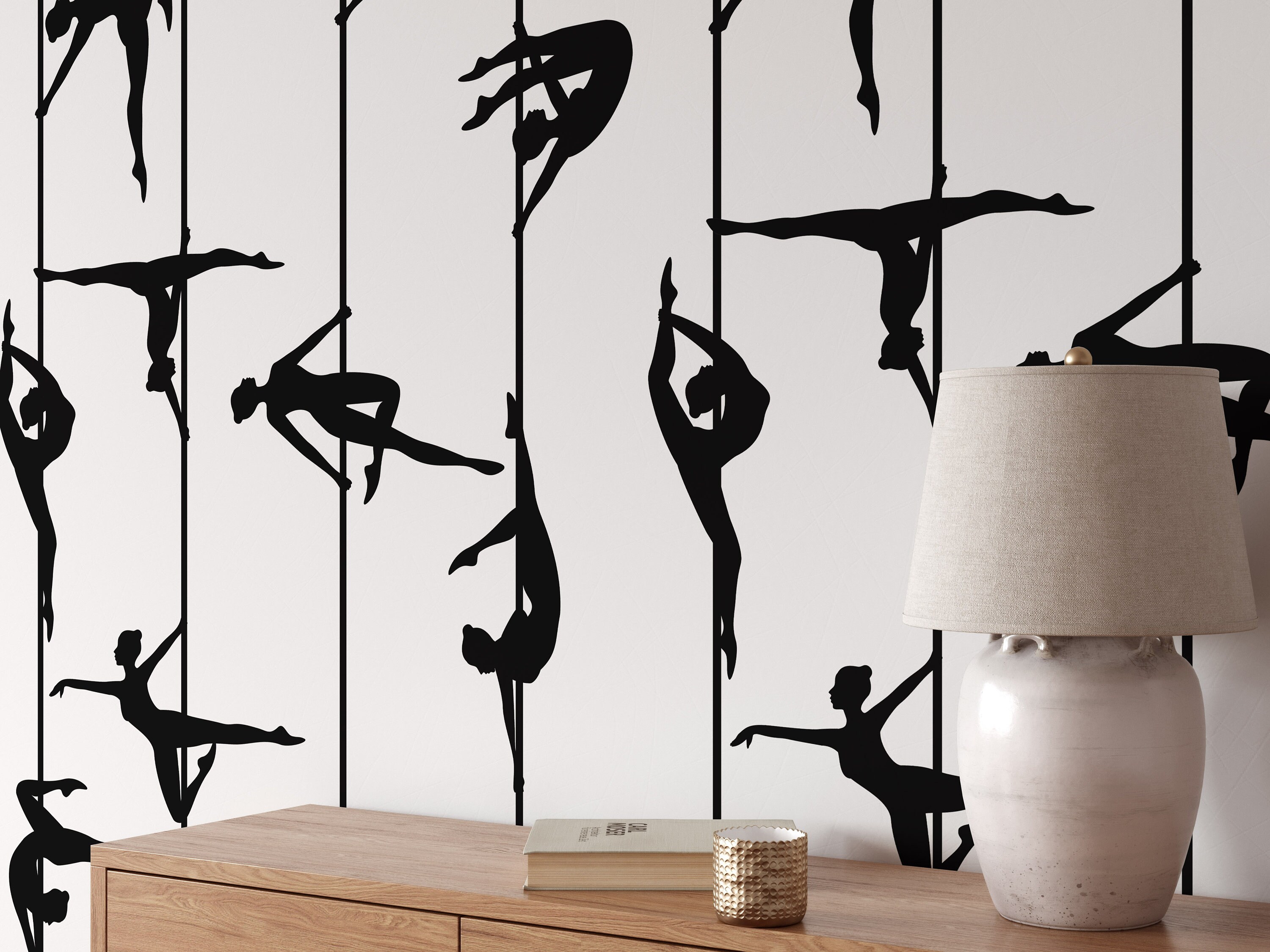 Pole Dancer Wallpaper in Black and White, Pole Dancing Wall Art