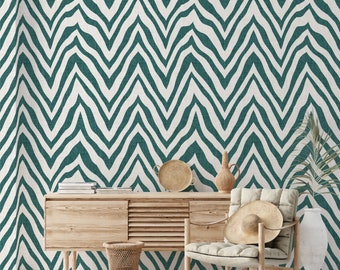 Green and White Zebra Wallpaper, Animal Print Wall Decor for Boho Decor