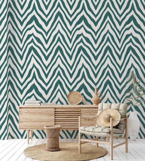 Green and White Zebra Wallpaper, Animal Print Wall Decor for Boho Decor