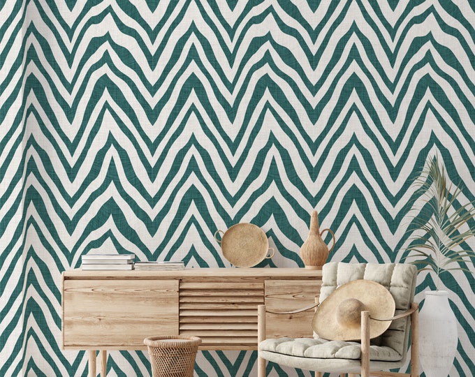 Green and White Zebra Wallpaper, Animal Print Wall Decor for Boho Decor