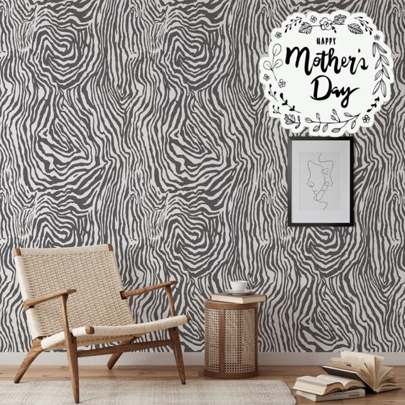 Black and White Zebra Wallpaper, Animal Print Wall Decor for Boho Decor