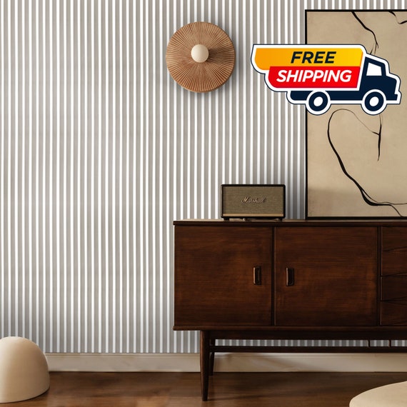 Light Brown Striped Wallpaper, Vertical Lines Wall Art, Brown and White Simple Stripes Roll