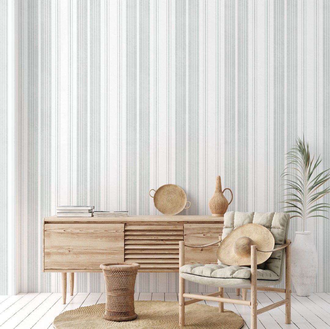 Gray and White Striped Wallpaper Stripes Wallpaper Stripe Etsy