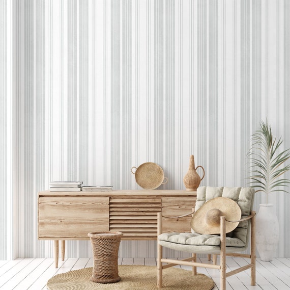 Gray and White Striped Wallpaper, Stripes Wallpaper, Stripe Wall Mural