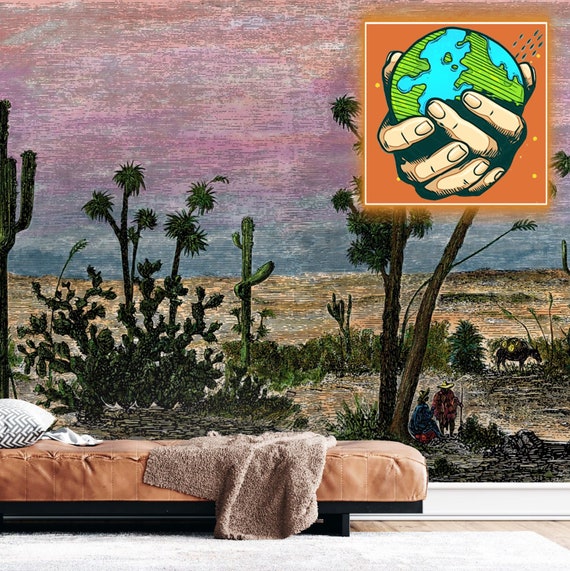 Extra Large Arizona Desert Cactus Wallpaper, Southwest Landscape Wall Mural, Desert Landscape Wall Mural