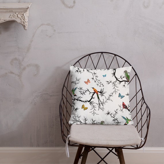 Bird and Butterfly Premium Pillow perfect to match with our Wallpaper, furniture cushions for Modern Home Decor