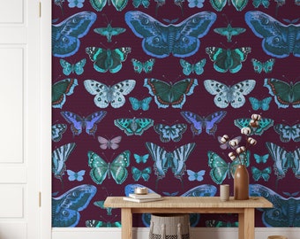 Butterfly Wallpaper for Sage Burgundy Decor, Colorful Butterflies and Moths Dark Background  Wall Decore