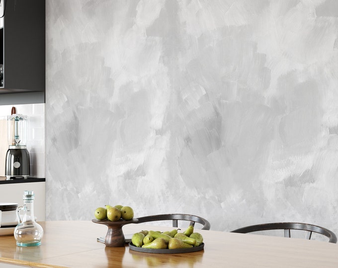 Light Aquarelle Venetian Plaster Grey Concrete Grunge Wallpaper, Cement Minimalist Watercolor Texture Modern Wall Art