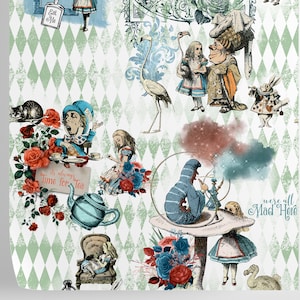 Papel tapiz caprichoso de Alicia en el país de las maravillas, decoración de pared con arte de acuarela de Alicia, arte de pared de dibujos animados coloridos
