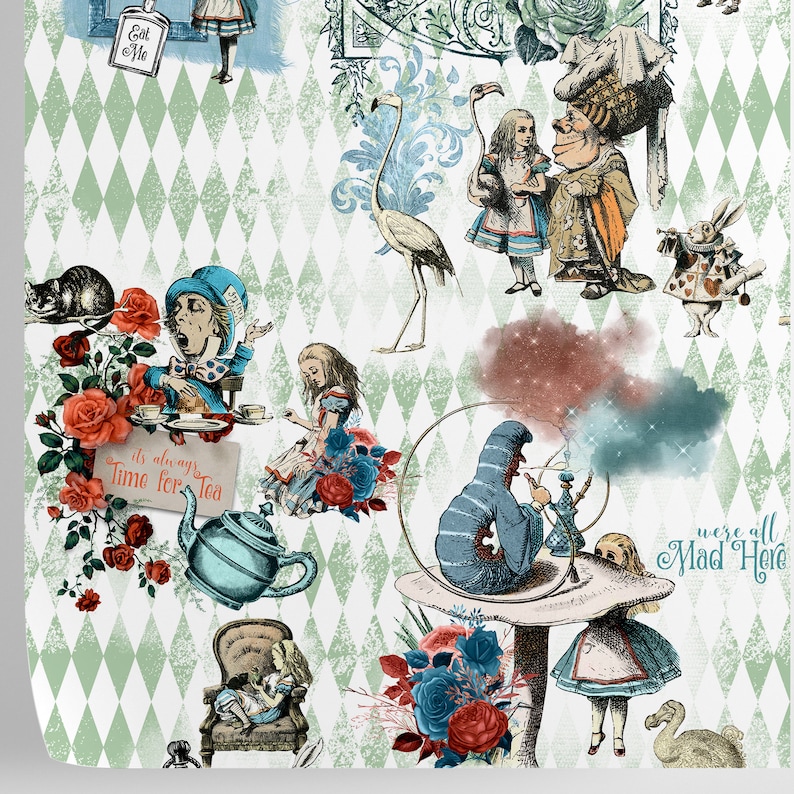 Alice in Wonderland Wallpaper Alice Wall Mural Whimsical Art - Etsy
