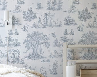 Vintage French Toile Wallpaper in 3 Colors, Princess Fairy Unicorn Nursery, Cottagecore Girls Bedroom Decor