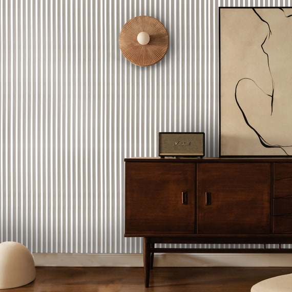 Light Brown Striped Wallpaper Roll, Vertical Lines Wall Art, Simple Brown & White Stripes for Home Decor