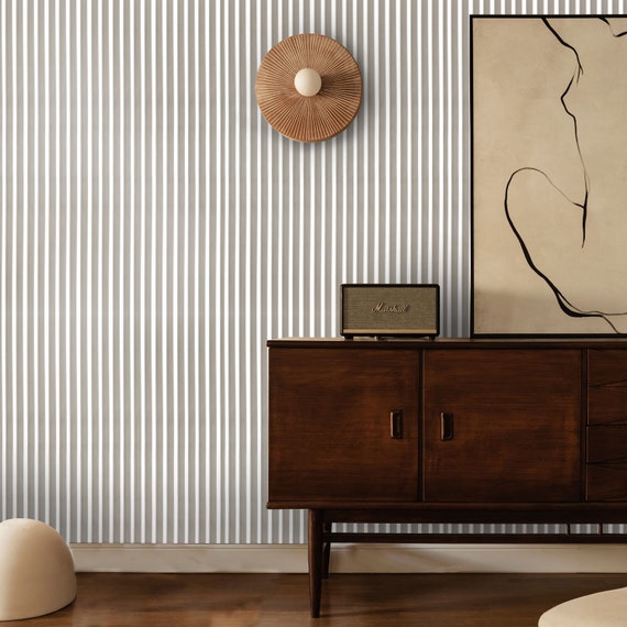 Light Brown Striped Wallpaper, Vertical Lines Wall Art, Brown and White Simple Stripes Roll