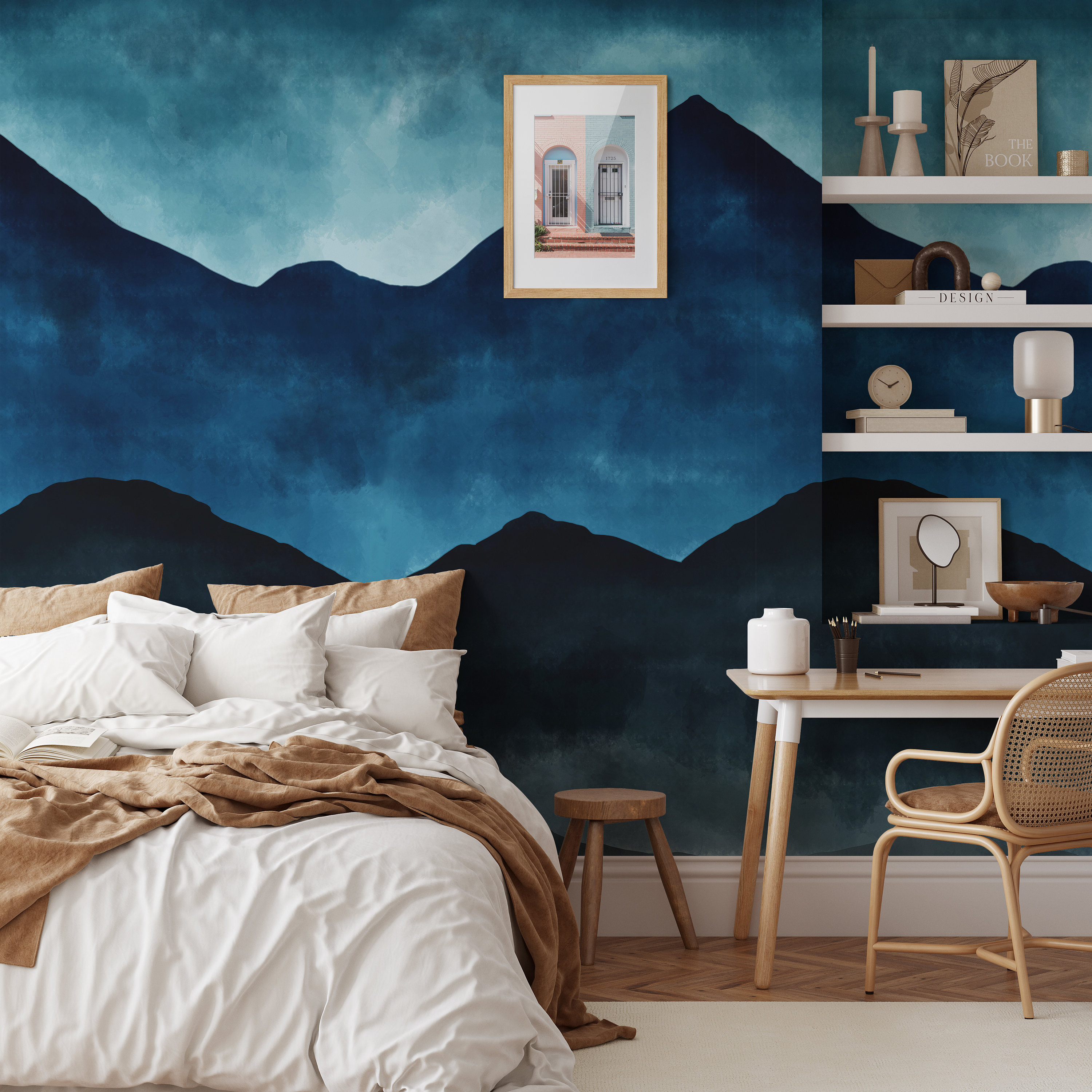 Extra Large Mountain Mural, Pastel Blue Ombre Abstract Wallpaper, Ocean ...