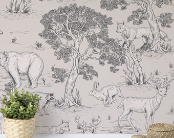Forest Animals Woodland Wallpaper for baby bedroom