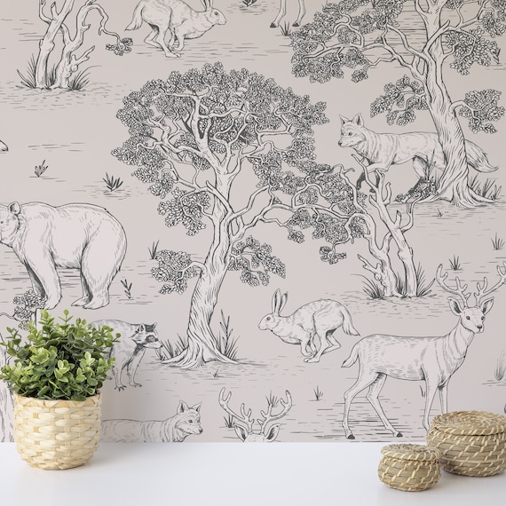 Forest Animals Woodland Wallpaper for baby bedroom