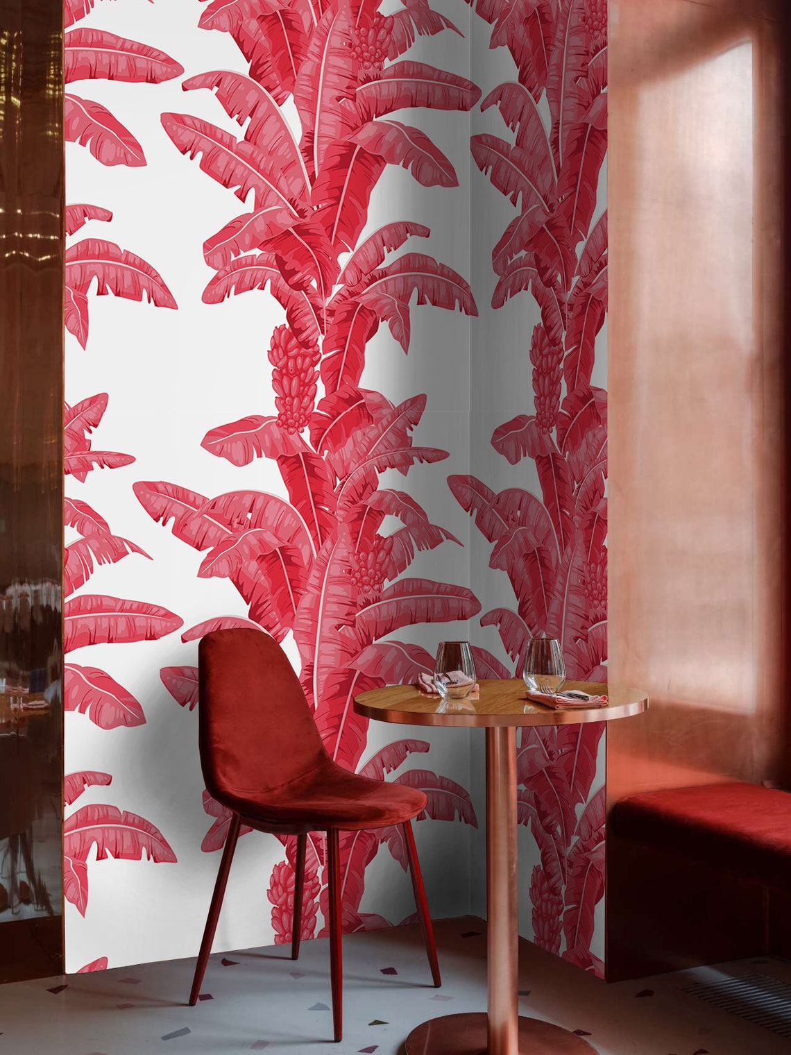 Tropical Palm Leaf Print Wallpaper | Etsy