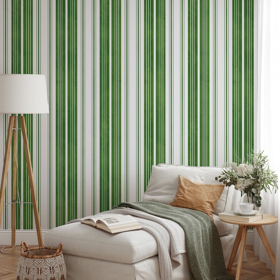 Green and White Striped Wallpaper, Stripes Wallpaper, Stripe Wall Mural