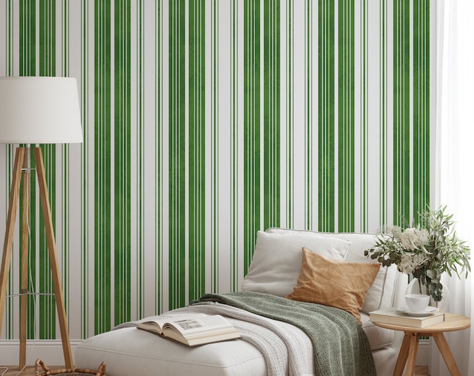 Green and White Striped Wallpaper, Stripes Wallpaper, Stripe Wall Mural