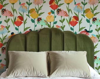 Floral Women Wallpaper - Botanical Girl Flower Wall Art, Feminine Nature Decor for Bedroom & Living Room
