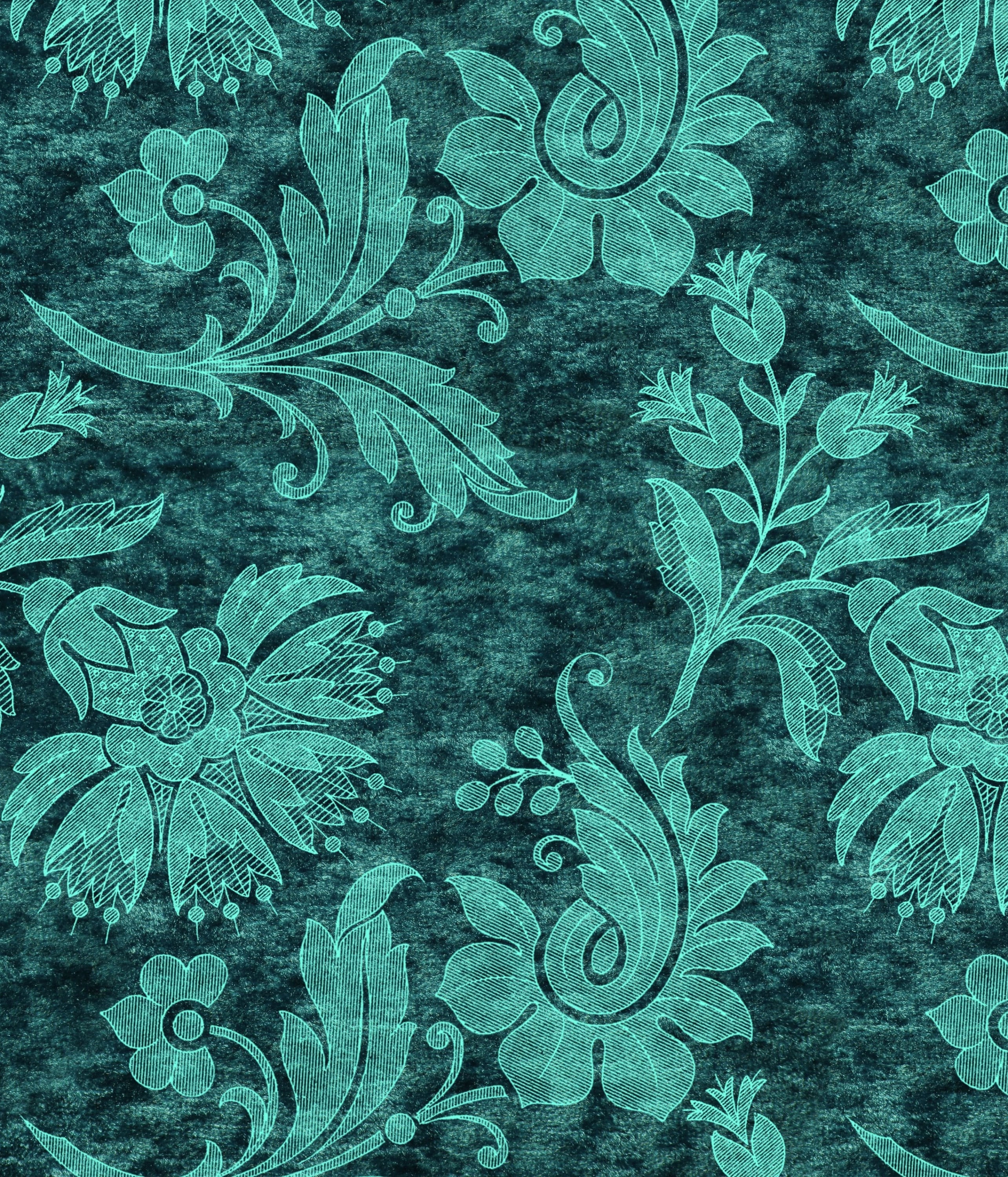 Antique Victorian Turquoise Damask Wallpaper for French Country Décor