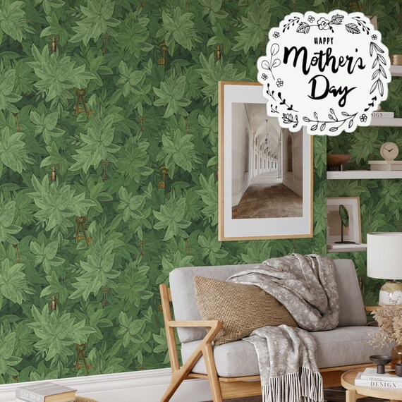 Ivy Wallpaper with Hanging Leaves, Vintage Foliage Nature Wallpaper, DIY Wall Decor