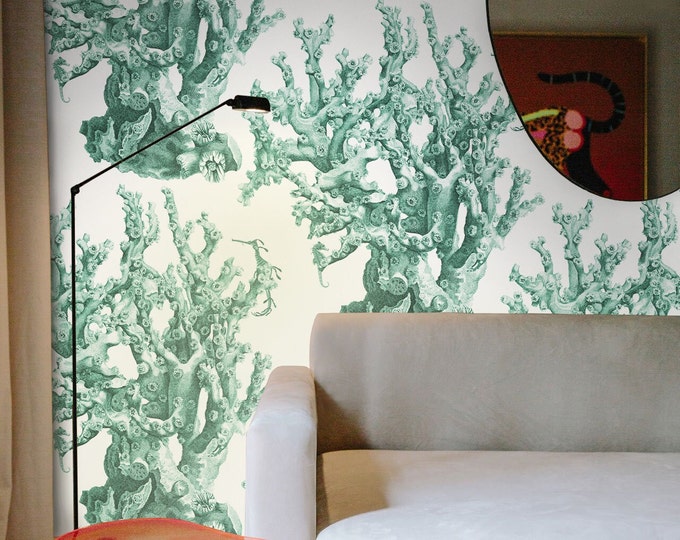 Marine Life Decor Coral Wallpaper, Sea Dragons Blue Coral Reef Wall Decor on white background