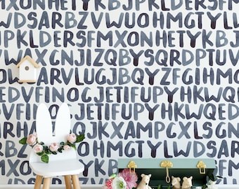 Watercolor Letters Alphabet Wallpaper for Kids Room | Hand-Painted Nursery Decor, Playful Letter Design