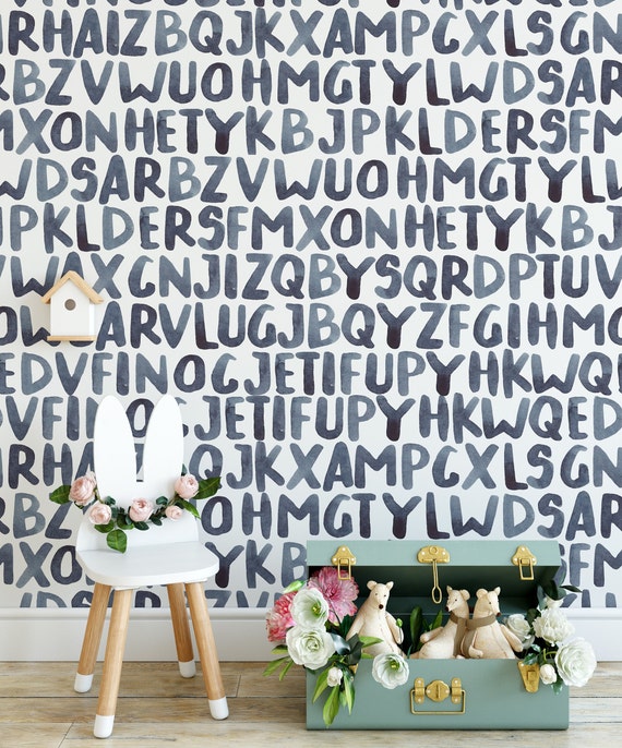 Watercolor Letters Alphabet Wallpaper for Kids Room | Hand-Painted Nursery Decor, Playful Letter Design