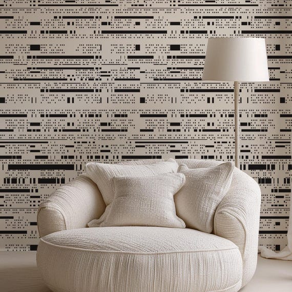 Pixel Art Wallpaper Black and White, Modern Abstract Wall Decor, Artistic Geometric Design for Living Room & Office