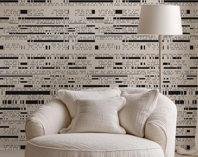 Pixel Art Wallpaper Black and White, Modern Abstract Wall Decor, Artistic Geometric Design for Living Room & Office
