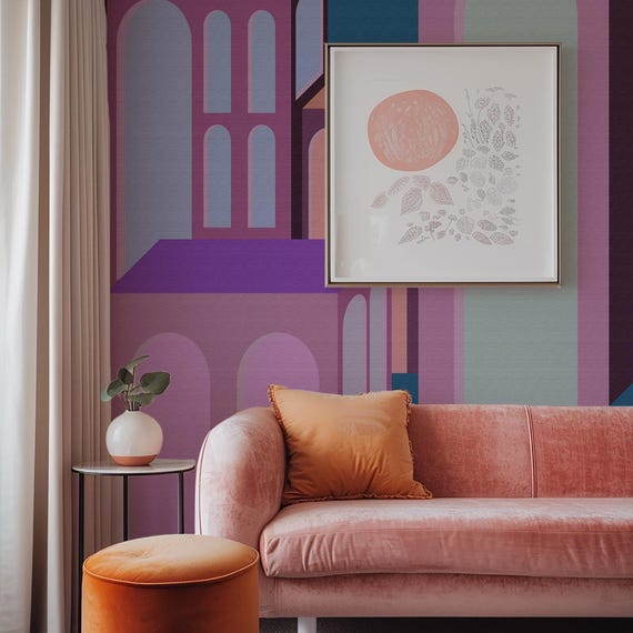 Extra Large Wallpaper - Architectural Minimal Elements, Colorful Abstract Wall Decor for Home & Office, Whimsical Modern Design