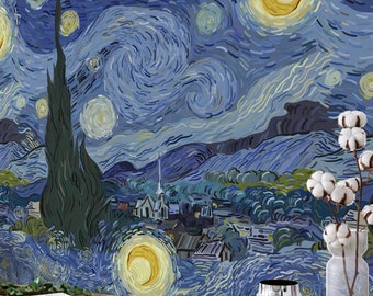 Artistic Painting Starry Night Bedroom Wallpaper, Art Print Blue Wall Decor