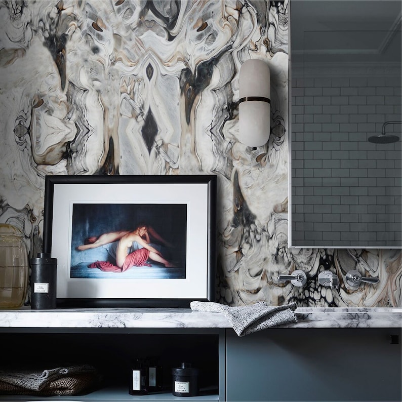 Aesthetic Marble Contact Paper for Modern Home Decor, Stone Effect Dark wall Art, Grunge Wallpaper image 1