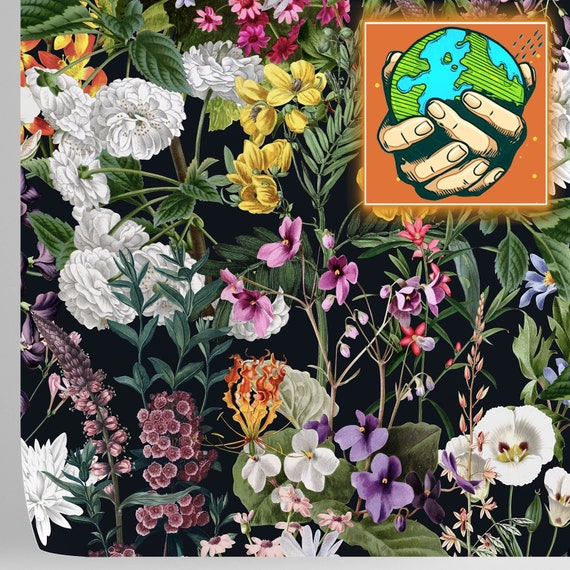 Dark Floral Botanical Wallpaper, Flower Wall Art for Cottage Decor,