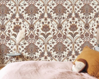 Vintage Damask Wallpaper, Brown Victorian Home Decor for aesthetic room decor