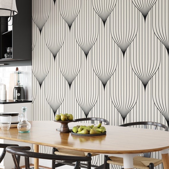 Vintage Geometric Art Deco Wallpaper, Art Deco Geometry Wallpaper - Black & White Symmetrical Design - WALLPAPERS4BEGINNERS