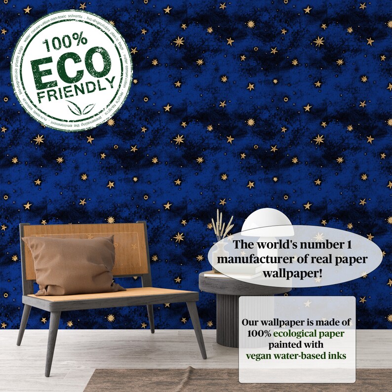 Gold Stars Wallpaper for Baby Nursery With Black and Blue Etsy