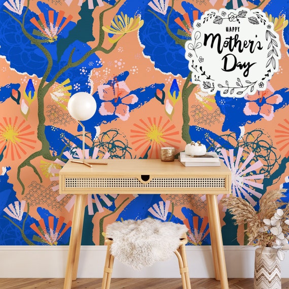 Nordic Folk Bright Wallpaper for Funky home decor, Danish Pastel Modern Home for Bohemian Living Room