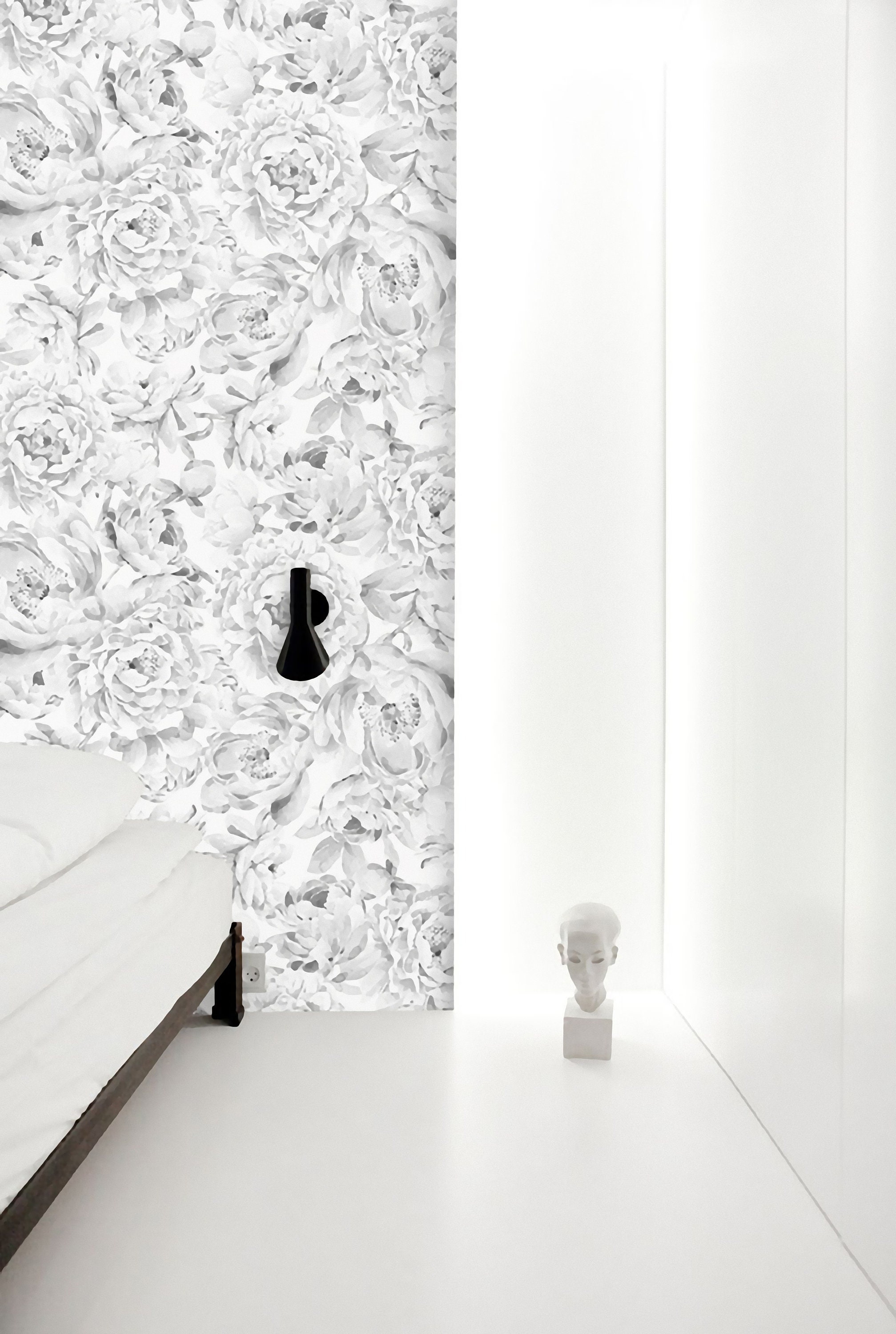 Black White Peony Flower Wallpaper, Peonies wallpaper, floral wallpaper
