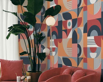 Bauhaus Geometric Wallpaper – Vintage Mid Century Modern Retro Wall Art, Abstract Print Decor
