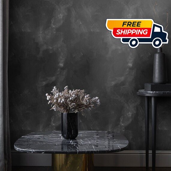 Black Concrete Venetian Plaster Wallpaper, Stone Effect Wall Decor for Modern Decor