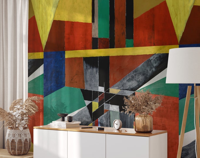 Multicolored Abstract Geometric Wallpaper, Extra Large Wall Art Panels, Modern Statement Wall Decor (260 × 180 cm)