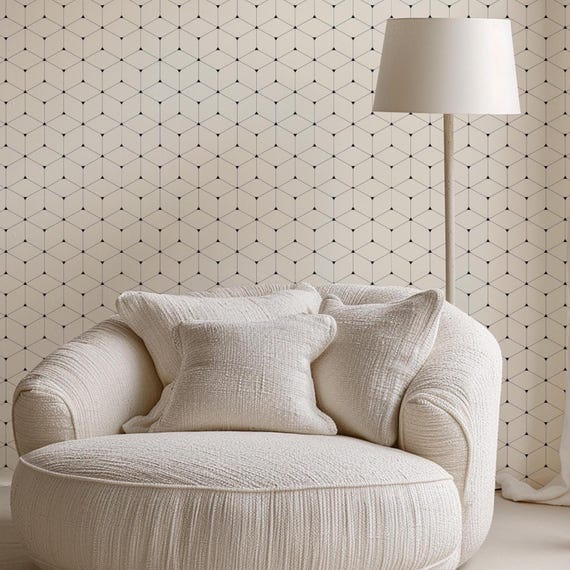 Cube Minimal Geometric Wallpaper – Black & White Modern Wall Decor, Eco Friendly, Easy to Apply, Stylish Home Accent