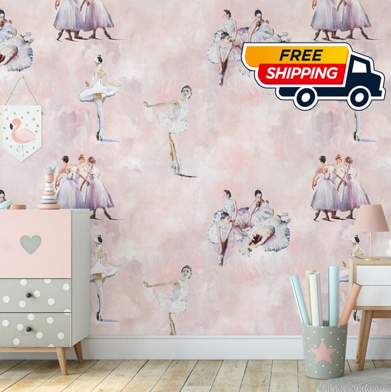 Little Dancers Ballet Wallpaper, Ballroom Wall Art for Nursery Decor, Pink Ballet Classic Dance