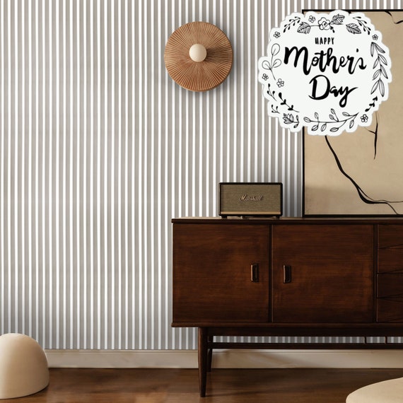 Light Brown Striped Wallpaper, Vertical Lines Wall Art, Brown and White Simple Stripes Roll