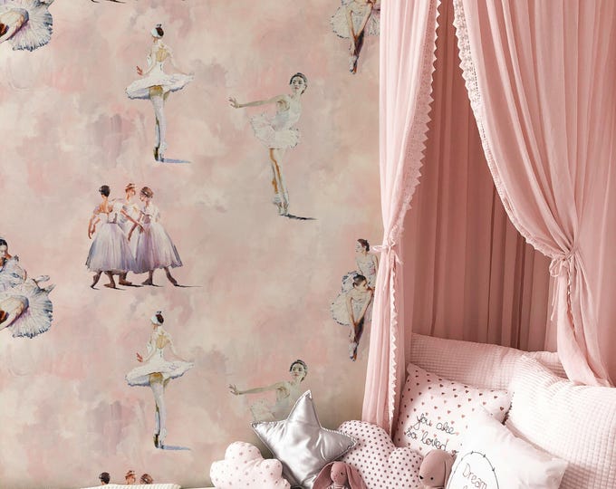 Ballerina Ballet Wallpaper, Pink Dancer Girls Room Nursery Decor, Dance Bedroom Wallpaper