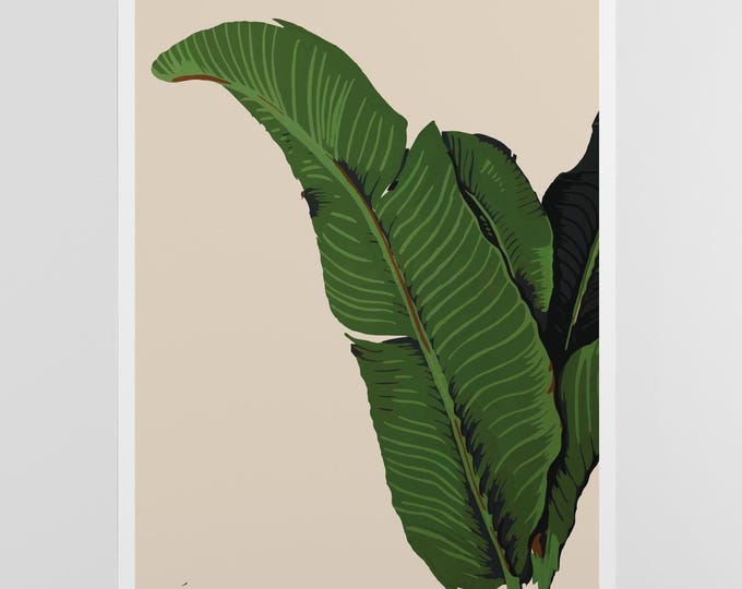 Banana Leaf Poster, Tropical Wall Art, Minimal Botanical Print, Beige Green Decor, Modern Nature Artwork